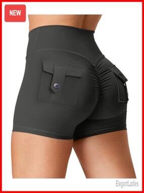 Scrunch Butt Lifting Workout Shorts with Pockets High Waist Biker Yoga Cargo